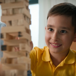 A family playing a game together.
